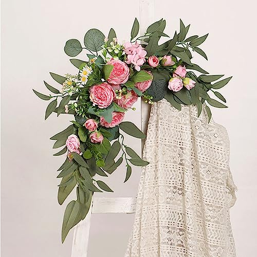 GOLDY&WENDY 2pcs Artificial Wedding Welcome Sign for Wedding Reception Entrance Welcome Sign Arch Door Flowers Table Decor - color: A2-pink Peony