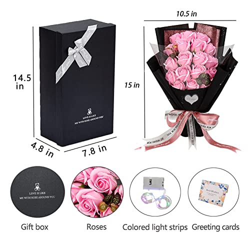 EIGHTOWN Roses Bouquet Artificial Flower - Preserved Pink Rose Flowers with Love Necklace for Her - Unique Gifts Valentine's Day, Mother's Day, Thanksgiving, Birthday, Anniversary - color: Cute Pink
