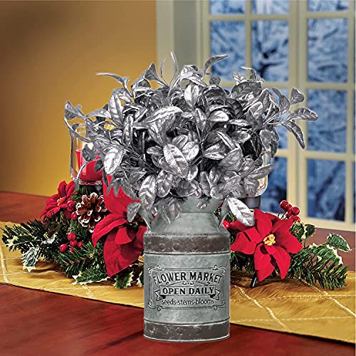 CATTREE Artificial Silver Leaves Christmas Plants 4 Pack, Plastic Leaf Bouquet Faux Gold Plant Fake Shrubs Simulation Bushes for Wedding Hall Table Centerpieces Floral Arrangement Filler DIY Décor - color: Silver Leaves Round Edge- 4 Pcs