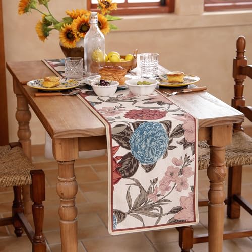 bilin gaier Linen Floral Table Runner 118 Inches Long,Vintage Rustic Farmhouse Blue and Red Flower Table Runners,Table Decoration for Coffee & Dining Table Home Party Kitchen.12 x118-Burgundyred - color: Burgundyred, size: 12"*118"