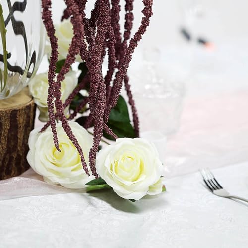 Efavormart Pack of 2 | 36-Inch Burgundy Amaranthus Artificial Flower Stems with Ivy Leaves, Realistic Cascading Faux Flowers for Wedding Arches and Tall Vases