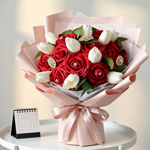 AmyHomie Artificial Flowers Dark Red Rose 25pcs Real Looking Fake Roses w/Stem for DIY Wedding Bouquets Centerpieces Arrangements Party Baby Shower Mothers Day Christmas Tree Decorations - color: Dark Red
