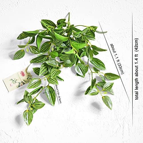 FiveSeasonStuff Real Touch Artificial Hanging Plant Watermelon Peperomia Home Decor 2 Stems - color: Hanging Watermelon Peperomia Plant