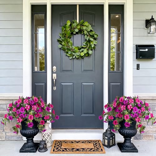 Artificial Fake Flowers for Outdoor Spring Decoration, 2PCS Faux Silk Petunias No Fade UV Resistant Flowers for Outside Garden Porch Yard Balcony Patio Realistic Indoor Decor(Fuchsia) - color: B-fuchsia Purple