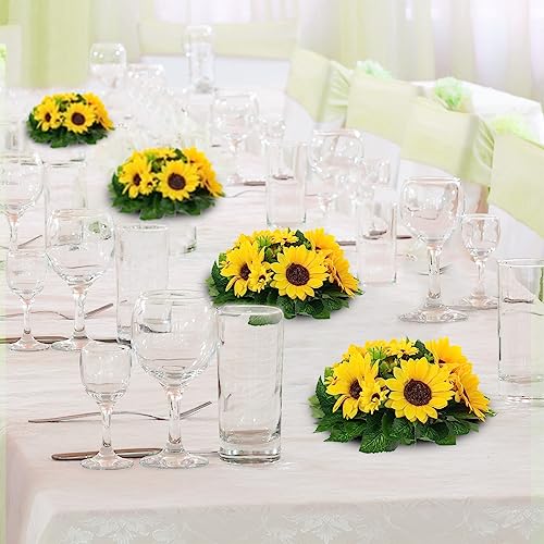 BLOSMON Sunflowers Artificial Flowers Ball - 10 Pcs Fake Yellow Sunflower Flowers CenterPieces Decoration for Wedding Table - Silk Kissing Floral Arrangements for Home Party Event DIY Decor | Wedding Table Decoration Artificial Floral Arrangements - Faux