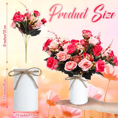 Domensi 6 Sets Wedding Centerpiece for Table Artificial Rose with Vase Fake Bouquets and Metal Pot Flower Arrangements for Bridal Shower Birthday Party Event Table Decor (Rose Red) - color: Rose Red