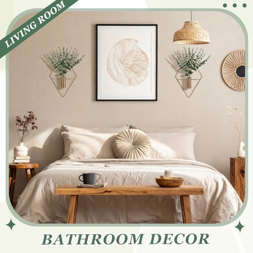 Canlierr 4 Pieces Bronze Wall Decor Hanging Planters with Artificial Plants Metal Hanging Vase Indoor Plants Holder Modern Boho Wall Art for Bathroom Bedroom Living Room Decor, Eucalyptus - color: Antique Bronze, size: Eucalyptus