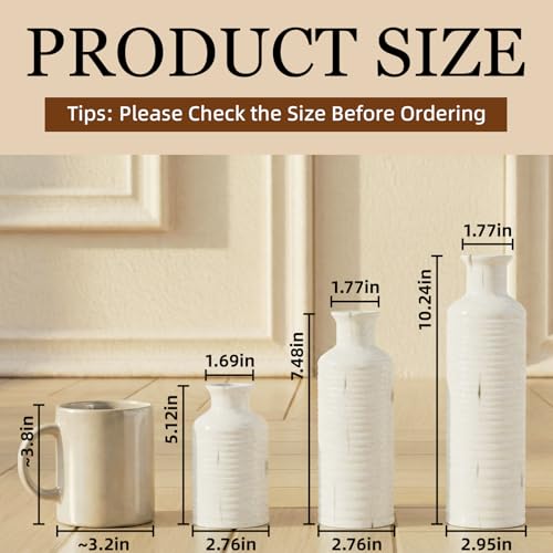 Firehold Ceramic Vase Set of 3, Flower Vases for Home Decor, Neutral Rustic Modern Farmhouse Vase, Decorative Centerpieces for Table Bookshelf Mantel Kitchen Living Room Office - color: 02-white