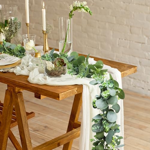 MAKHOT 2pcs Artificial Eucalyptus Garland, 5.9FT Greenery Garland Flower Spring Summer Green Garlands Vines Decoration, Fake Silver Dollar Eucalyptus Leaves Vines for Table Home Wedding Party Decor - color: Green-2pcs