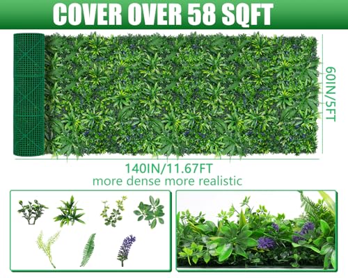 Grooy Artificial Boxwood Roll Panels, Grass Wall Panels 60"x140"(58 SQFT), Privacy Hedge Fence Screen with UV Protection, Fake Greenery Backdrop for Indoor Wedding and Outdoor Garden Backyard - color: Dracaena, size: 60''x140''