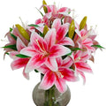 ATFL Artificial Lilies Flowers,9 Pcs Faux Lily Flowers,16''Tiger Lily Branches with 2 Full Blooms and 1 Bud,Faux Fake Lilies Plants for Wedding Bouquet Floral Arrangements (9, deep Pink) - color: Deep Pink
