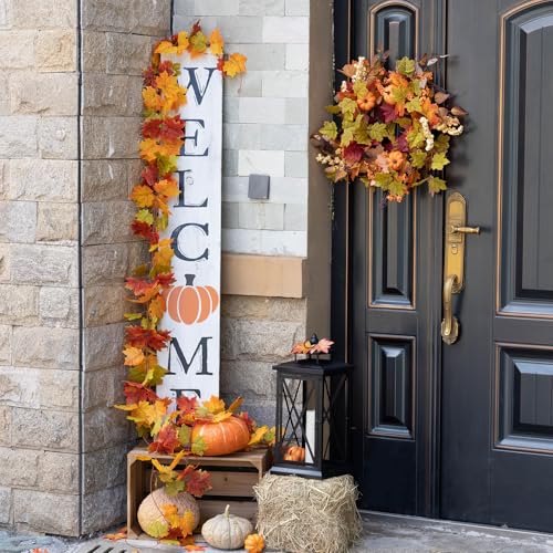Mizii Fall Decor 5 Packs 390" Artificial Maples Vines Garland Fake Vine Fall Garland Silk Maple Leaves Faux Hanging Plants for Thanksgiving Porch Mantle Fireplace Farmhouse Harvest Decorations (Maple) - color: Maple