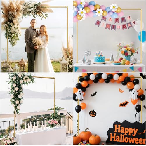 Square Backdrop Stand, Wedding Arch Heavy Duty Adjustable Stand, Over The Table Rod Stand with Clamps, Metal Gold Garden Balloon Frame for Baby Shower Party Decoration - size: 2-IN-1 6.5 FT