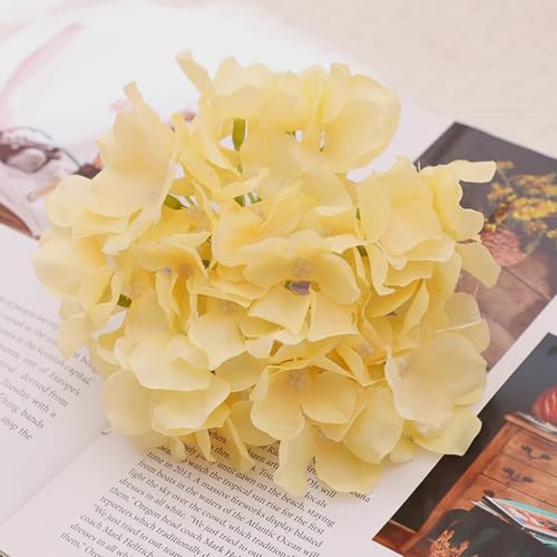 FagusHome Silk Hydrangea Heads 36 Pcs Artificial Flowers Heads and 3 Dozens Stems Fake Hydrangea Flowers with Stems for Home Wedding Decor (Yellow) - color: Yellow
