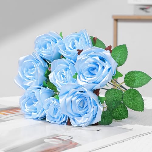 100 Count Premade Ribbon Petals for DIY Eternal Roses, Craft Your Own Forever Flower Bouquet for Wedding, Valentine's Day - color: 100 Pcs Light Blue