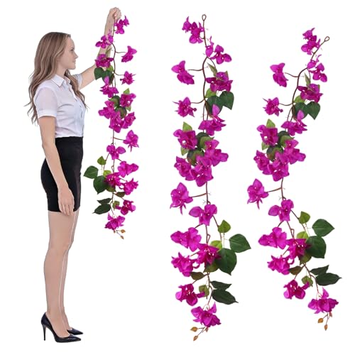 Bougainvillea Artificial Flowers Garlands, 3.94ft 2PCS Detachable UV Resistant Faux Bougainvillea Hanging Flowers Vines for Outdoor Patio Garden Decor(Purple) - color: Purple