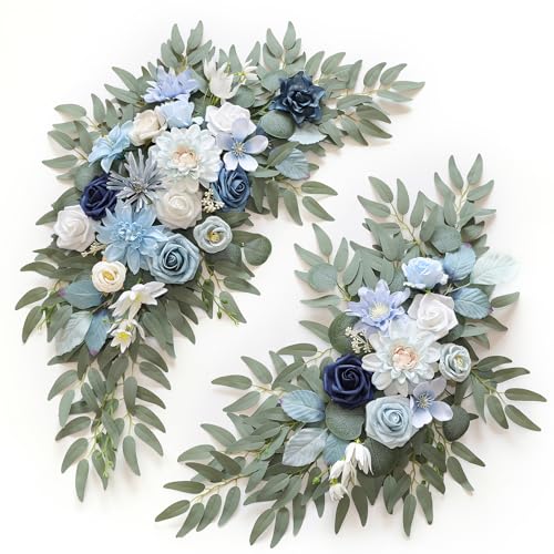 Artificial Wedding Arch Flowers Kit(Pack of 2) for Wedding Arch, Bridal Shower, Ceremony and Reception Backdrop Decoration (Blue Inspiration) - color: Blue Inspiration