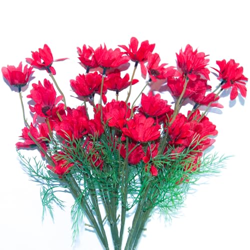 Artificial Flowers Red Artificial Daisy Flowers, 10 Pcs Wild Flower Artificial Daisies with Stems, 20.8 Inch Silk Flowers Bulk Faux Daisy Flowers for Home Kitchen, Party Decor, Garden Balcony - color: Red