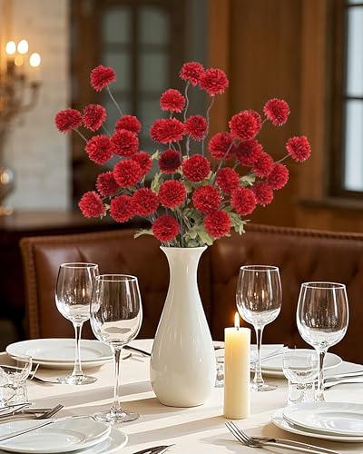 DuHouse 6pcs Artificial Flowers Faux Silk Pompon Mum,Silk Small Mini Chrysanthemum Ball with Stems for DIY Bouquets Centerpieces Vase Home Table Kitchen Decorations(Dark Red) - color: Dark Red, size: 6pcs