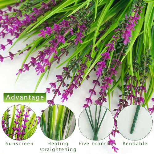 10 Pcs Artificial Plants Outdoor, UV Resistant Fake Outdoor Flowers Plants Faux Plastic Monkey Grass for Outside Front Porch Garden Window Box Home Office Planters Desk Decor (Rose Red) - color: Rose Red, size: 10pcs