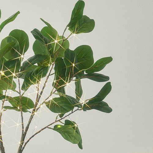 Hairui Lighted Artificial Fiddle Leaf Fig Tree 4FT 102 LED Fairy Lights, Faux Plant Tree with Lights for Home Room Spring Christmas Decoration Indoor - style: 4FT Fiddle Leaf Fig Tree