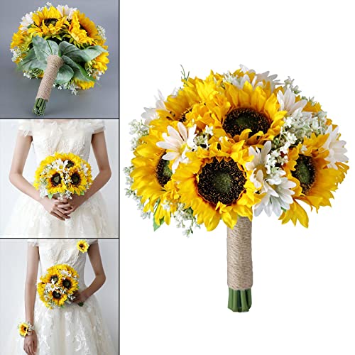 TOOYFUL Wedding Bride Bouquet Sunflowers Bridesmaid Holding Flower Artificial Flowers for Festival Wedding Ceremony Decor Centerpiece
