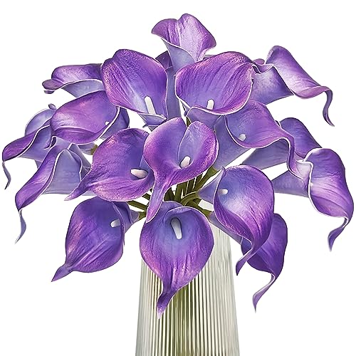 Letjolt Purple Calla Lily Artificial Flowers 20 Pieces Bouquet | Wedding Bouquet, Bride Shower Gift, Home Decoration, Faux Calla Lilies - color: Purple