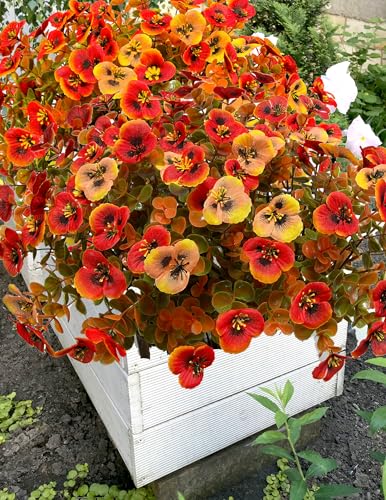 Artificial Mums Fall Flowers for Outdoors, 12pcs Fake Mums UV Resistant Outdoor Artificial Plants, Faux Silk Flowers Plants for Porch,Garden, Patio,Window Box Decoration - color: Orangred, size: 12