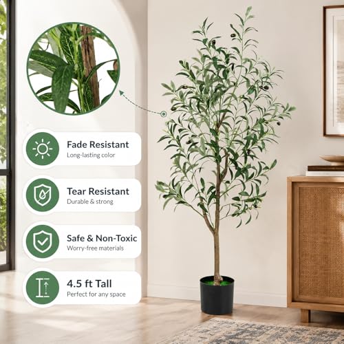 2 Pack 4.5FT Artificial Olive Tree with Lifelike Fruits for Indoor Outdoor Décor - size: 4.5ft-2pack