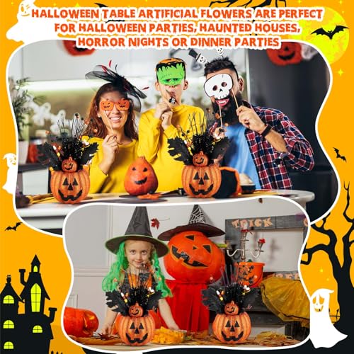 Giegxin 2 Pack Halloween Table Centerpieces Decorations 14'' x 10'' Artificial Flowers Pumpkin with Berries Jack O Lantern Tabletop for Home Kitchen Indoor Outdoor Haunted Party Holiday - style: Orange Pumpkin