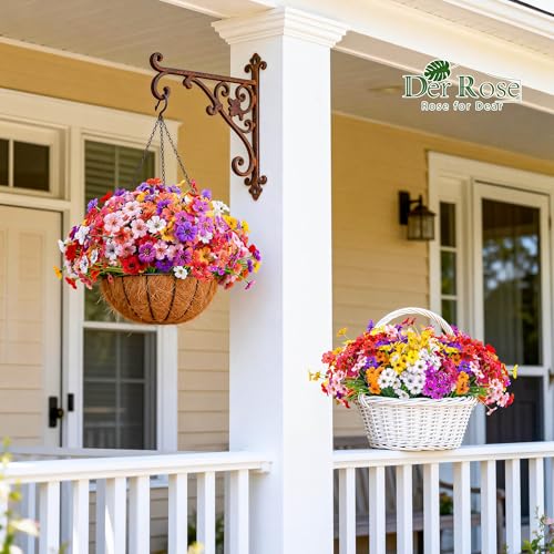 Der Rose 24 Bundles Artificial Flowers for Outdoor UV Resistant Faux Plants Spring Flowers for Outdoor Planters Wedding Home Garden Patio Porch Decor (8 Colors) - color: Multi Color-a