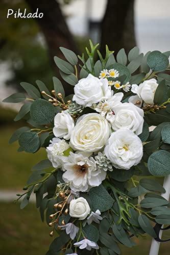 Faux Arch Flower Swag Set of 2 for Wedding Welcome Signs Floral Swag Wedding Reception Ceremony Signs Decor (White) - color: White