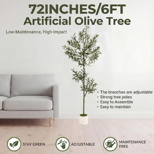 6ft Spherical Fake Olive Tree Artificial Indoor,Faux Olive Tree with Pot,Large Olive Branches and Lifelike Fruits,for Home Office House Living Room Decor. - color: 6ft