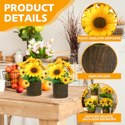 Lyrow 6 Pcs Sunflowers Artificial Flowers Sunflower Flower Bouquet in Planters Summer Fake Faux Floral Rustic Potted Flower Arrangements Table Centerpiece for Vase Summer Home Indoor Outdoor Decor