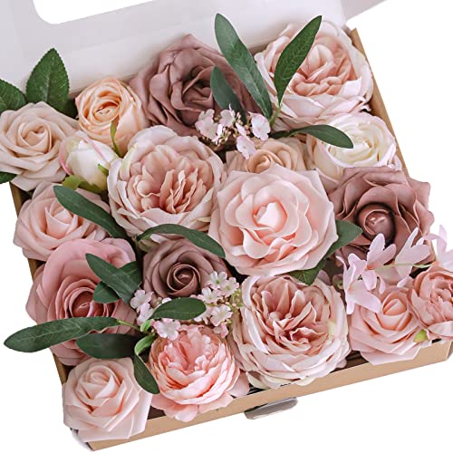 Lookein Artificial Flowers Combo Box for DIY Wedding Bouquets, Centerpieces, Arrangements, Party & Home Decor - Silk and Foam Flowers with Stems, Belle Blush - color: Athens Blush
