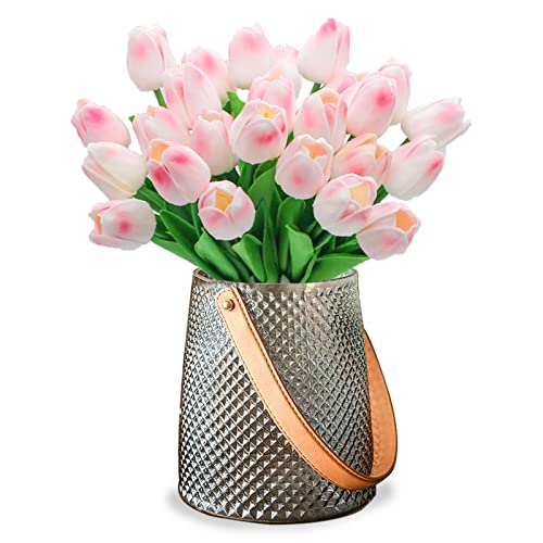30pcs Real Touch Tulips PU Artificial Flowers, Fake Tulips Flowers for Arrangement Wedding Party Easter Spring Home Dining Room Office Decoration (Light Pink) - color: Light Pink