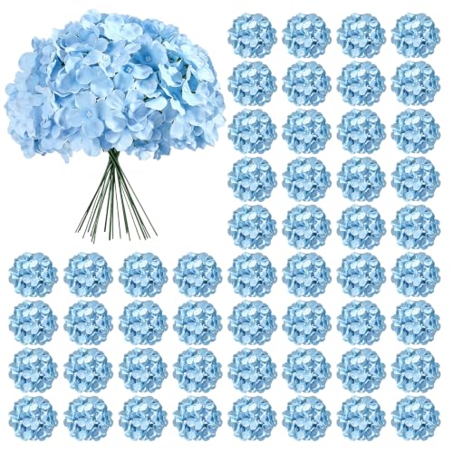 Auihiay 64pcs Blue Hydrangea Artificial Flowers, Silk Artificial Hydrangea Flowers with Stems, Full Hydrangea Flowers for Wedding Centerpieces, Home, Outdoor, Garden, Party Decoration - color: Blue