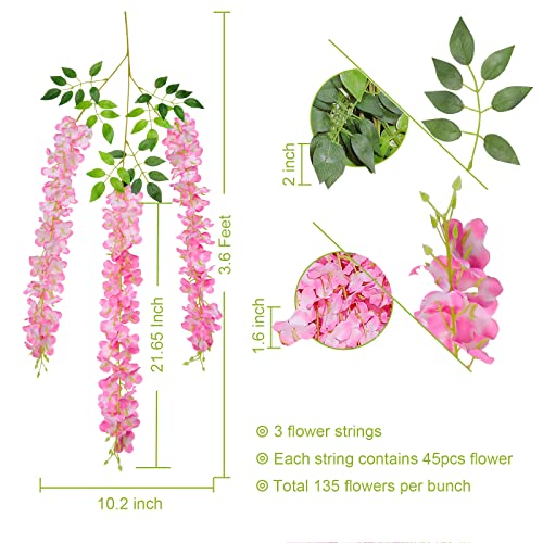 U'Artlines 24 Pack (Total 86.4 Feet) Artificial Fake Wisteria Vine Rattan Hanging Garland Silk Flowers String Home Party Wedding Decor (24, Pink) - color: Pink