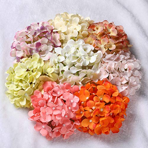 Silk Hydrangea Heads with Stems Artificial Flowers Heads for Home Wedding Decor,Pack of 10 (Orange) - color: Orange