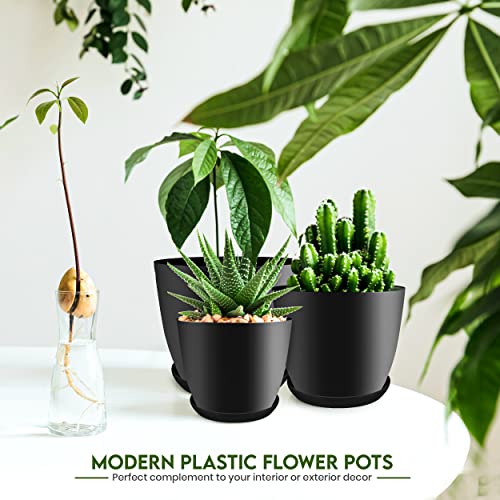 Utopia Home - Plant Pots Indoor with Drainage - 7/6.6/6/5.3/4.8 Inches Flower Pots for Indoor Planter - 5 Pack Plastic Planters - Ideal for Stocking Stuffers or Home Christmas Decorations - Black - color: Black, size: Pack of 5