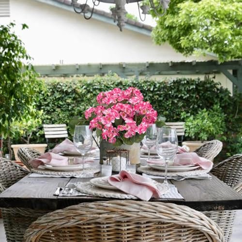 4Pcs Pink Geraniums Artificial Flowers Realistic for Outdoors 14" Faux Silk Geraniums for Outdoors UV Resistant Fake Flowers for Planters Home Garden Porch Balcony Patio Cemetery (Pink) - color: Pink