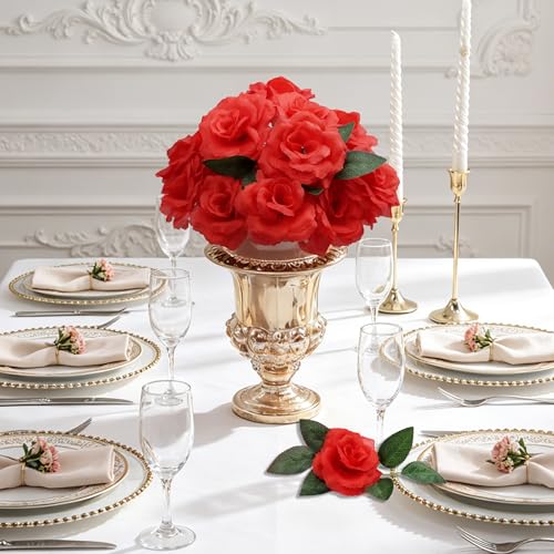 Eternal Blossom 50 Pcs Rose Flower Head, Artificial Flowers Bulk for DIY Crafts, 3in Fake Rose Silk Flower Head wit Stem, Faux Flowers for Decoration, Wedding Home Party Decor Garland Decor (50, Red) - color: Red