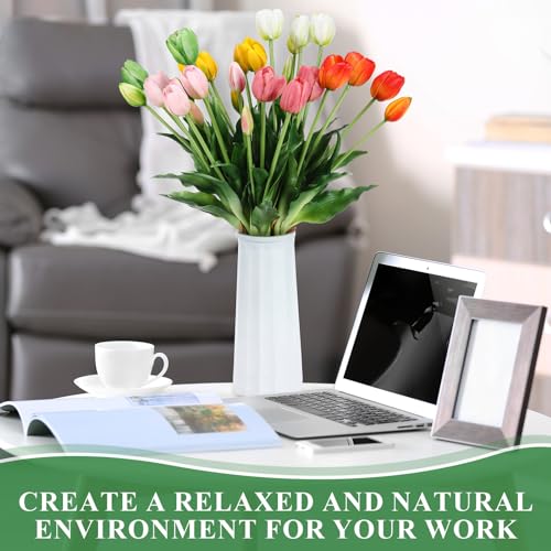 Riceshoot 30 Pcs Artificial Tulips Flowers 6 Bunches Faux Tulips Bouquets Arrangements Realistic Flowers for Office Wedding Party Kitchen Decoration(Multicolor) - color: Multi Color