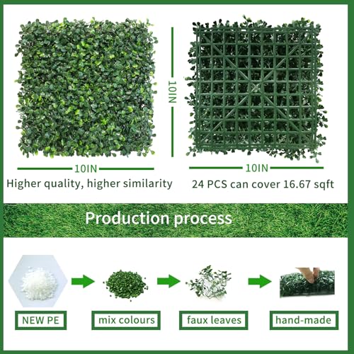 NETAP Grass Wall Panels Backdrop,10"x 10"(24Pcs) Artificial Faux Boxwood Panels for Outdoor Indoor Green Wall Decor,Party Wedding Backyard Fence Decorations - size: 10x10Inch 24Pcs
