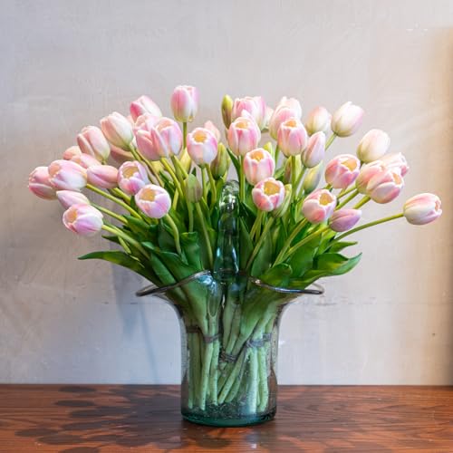 Artificial Tulips Flowers,Soft Touch Latex Bouquet, Fake Tulips,Spring Wedding Home Room Table Centerpiece Decor - color: 40pcs Peach Pink Set(no Vase)