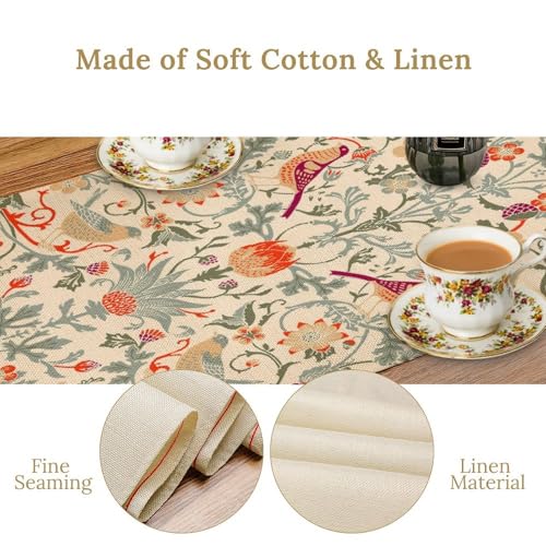 William Morris Style Floral Table Runner for Table Decor, Art Rustic Botanical Flower Vintage Printed for Kitchen Dining Room Living Room Farmhouse Party Holiday Decorate 13" x 36" - color: William Morris_1, size: 13"W x 36"L (Pack of 1)