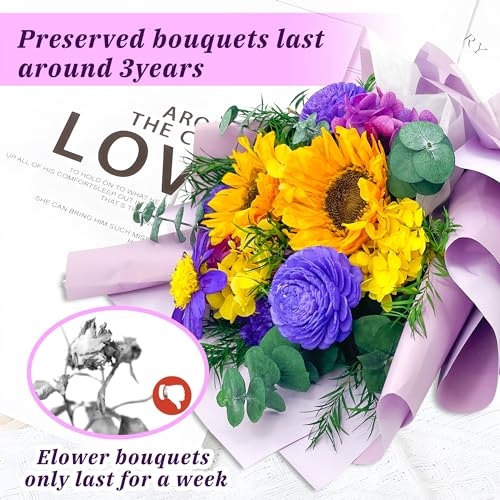 VTJMB Flowers for Delivery Prime Tomorrow, Preserved Flower Bouquet with Box, Birthday Dried Flowers Gift for Women, Mothers Day Gifts for Mom, Wife, Grandma, Friends - color: Sunflower