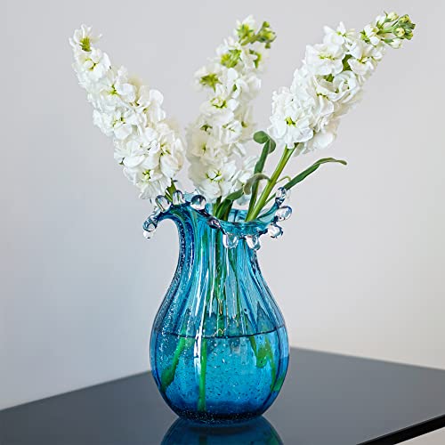 8inch Blown Glass Bubble Vase Collection Modern Art Flower Vase Decoration for Home Decor Living Room,Office,Centerpiece,Table and Wedding,Blue - color: Blue Bubble