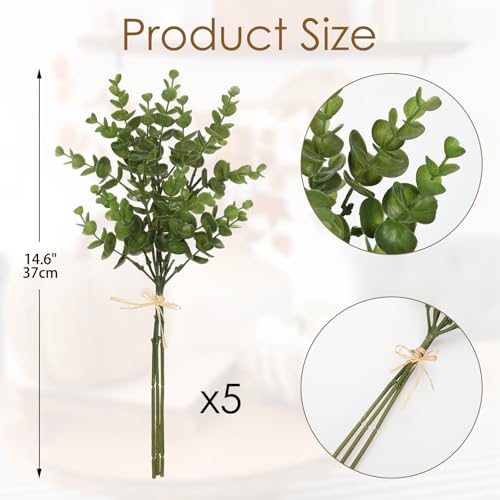 5 Stems Artificial Fall Greenery – 14.6" Eucalyptus Leaf Stems for Autumn Floral Arrangements, Thanksgiving Centerpieces, Fall Decor Bouquets, Olive Green - color: Eucalyptus - Olive Green