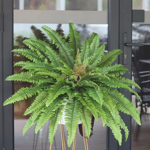Artificial Ferns for Outdoors & Indoors, 45" Fake Ferns with 63 Fronds, Large Faux Fern Greenery Plants Ideal for Entrance Planter Porch Garden Hall Home Office Decor, Hanging or Potted - size: 63 fronds-1p